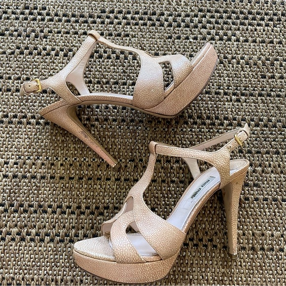 LAST CALL Miu Miu Beige Strappy Heels Size 38 - Picture 8 of 9
